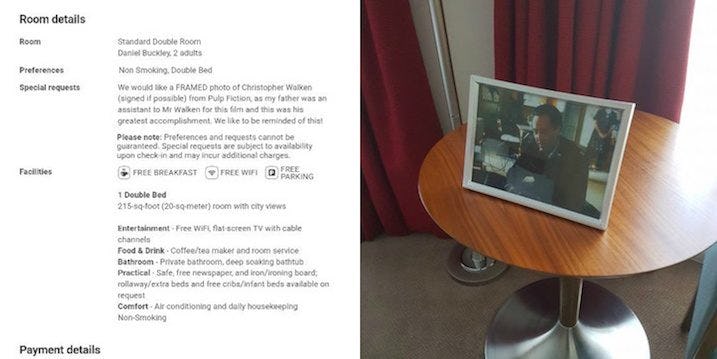 Man Makes Hilarious Christopher Walken Request At Hotel