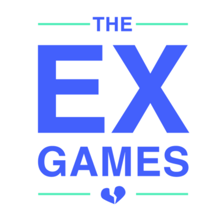 The text 'THE EX GAMES' in blue and an illustrated broken heart