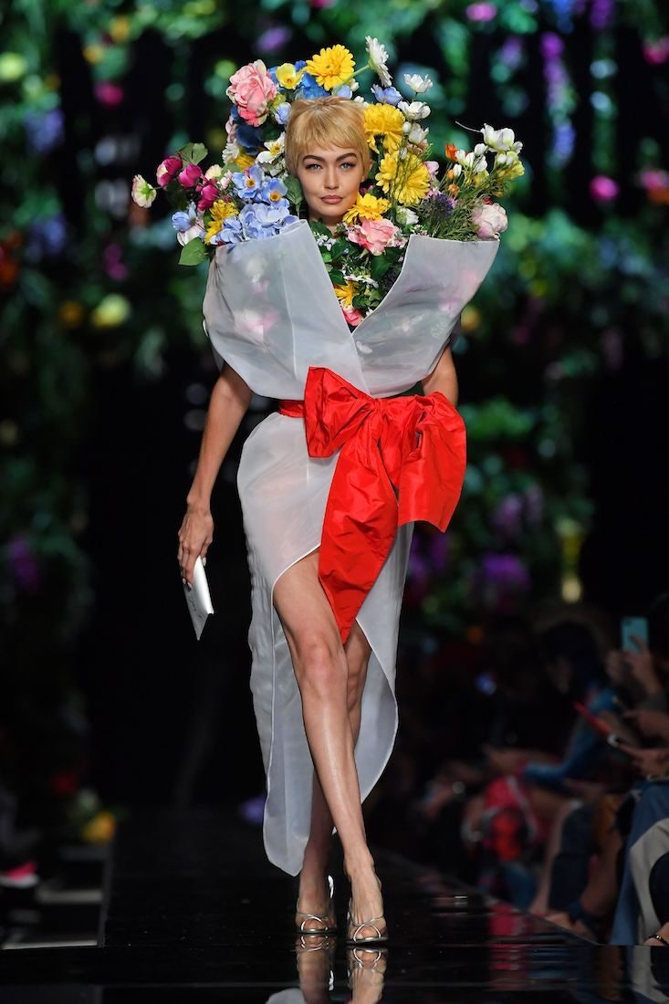 Gigi Hadid Moschino Show Look Is Flowers Only & Still Fierce AF