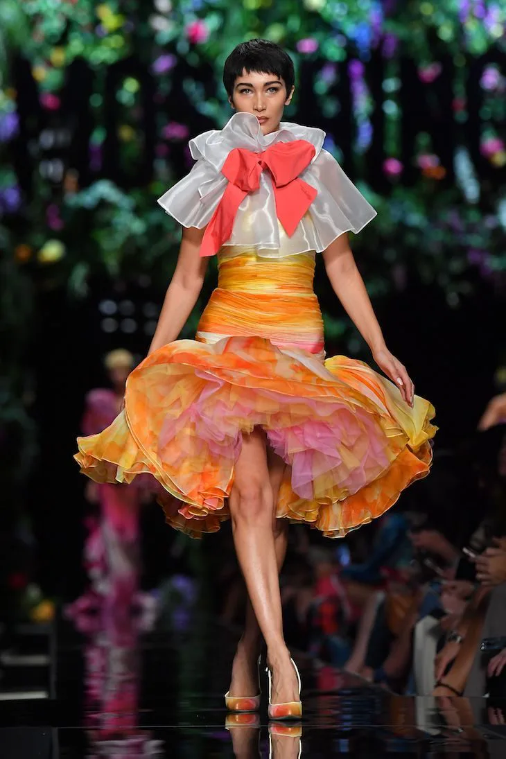 runway moschino bouquet dress Hi Cats  You often ask me how my husband feels about my wild fashion  adventures  So I recorded his reaction to this iconic @moschino runway  bouquet dress , I dont know if he loves fashion as