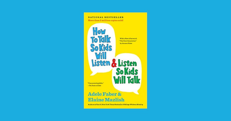how to talk so kids will listen book by Adele displayed on a blue backdrop