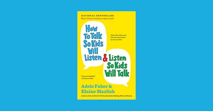 how to talk so kids will listen book by Adele displayed on a blue backdrop