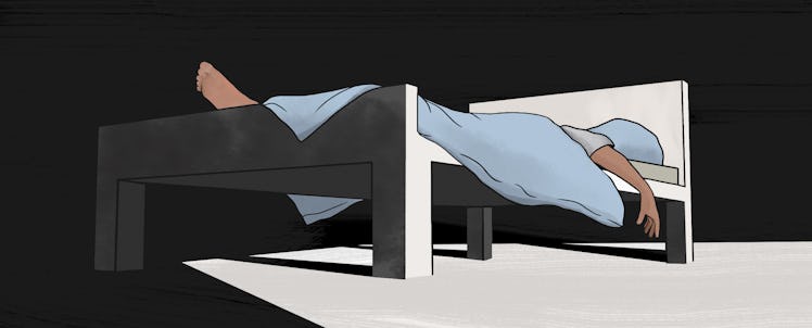 illustration of man sleeping alone on a bed