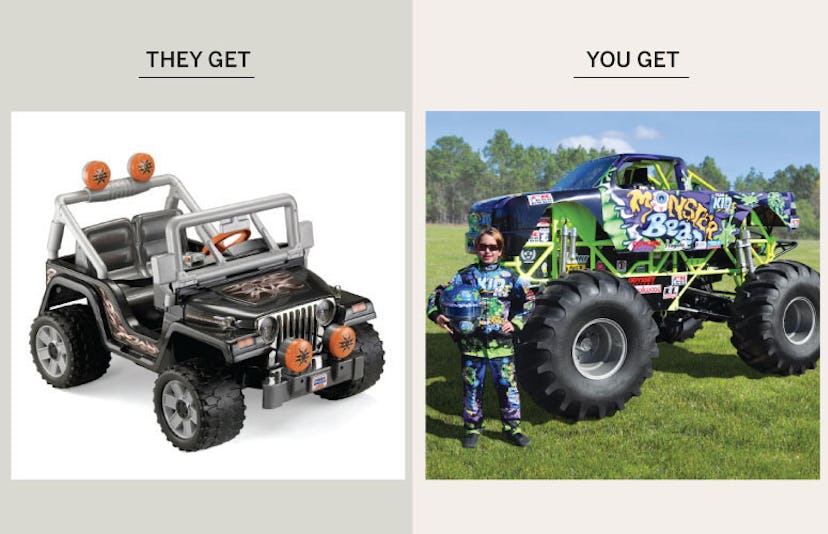 The Power Wheels Tough Talking Jeep Wrangler and a Mini Monster Truck