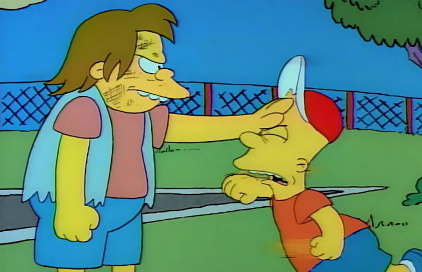 Nelson and Bart From the Simpsons during a fight