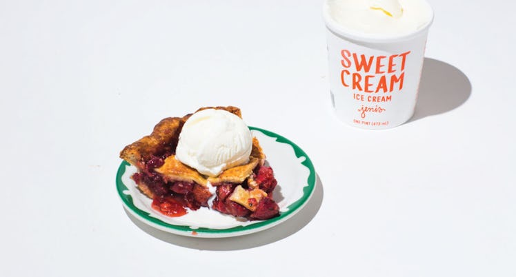 Cherry pie with an ice cream on top