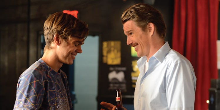 Ethan Hawke and Ellar Coltrane smiling in the movie "Boyhood"