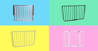 Baby gates set against a multi-colored background.