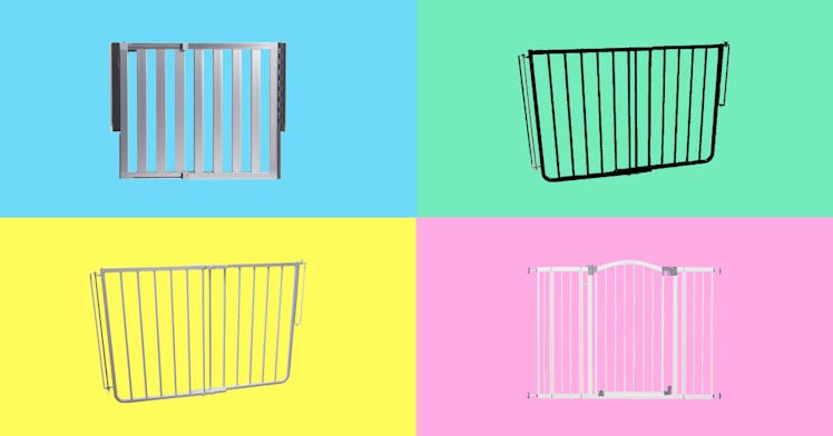 Baby gates set against a multi-colored background.