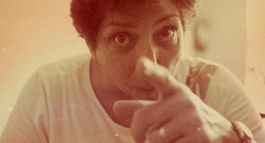 sepia photo of a mother-in-law pointing her finger and looking judgmental