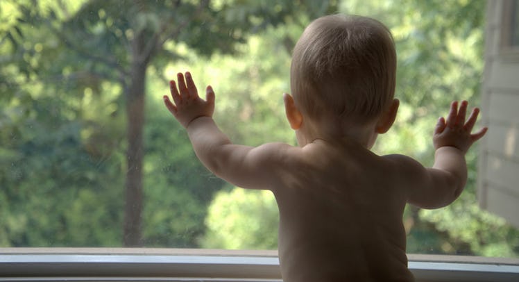 baby looking out the window