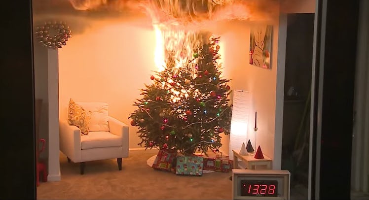 christmas tree burning down