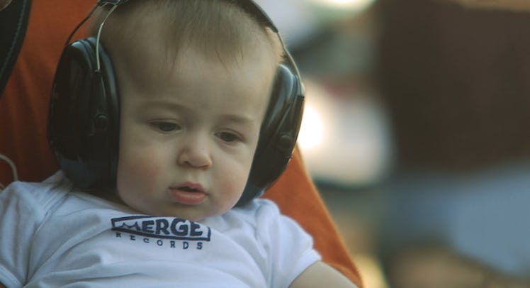 baby wearing headphones