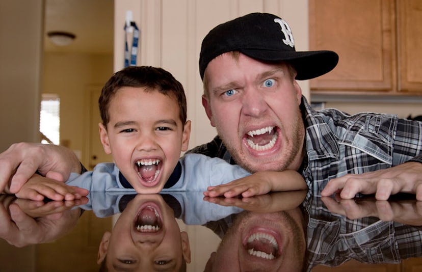 father and son with fangs