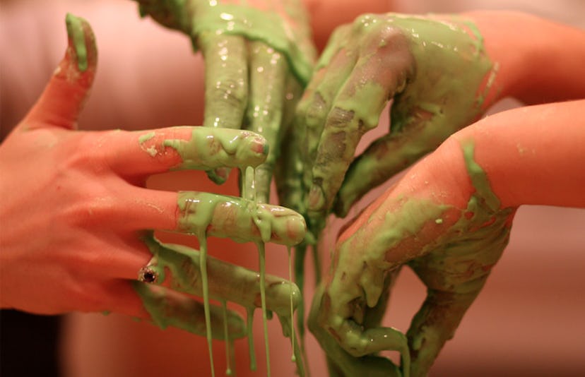 hands covered in oobleck