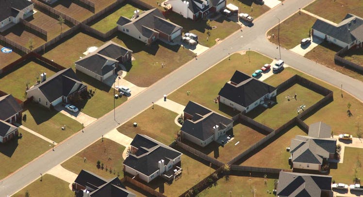 aerial shot of suburbs