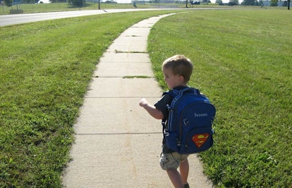 child walking to preschool
