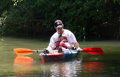 father and son kayaking