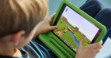 A boy playing 'Minecraft'