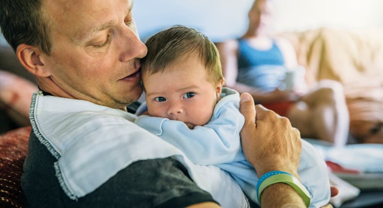 dads and baby at home
