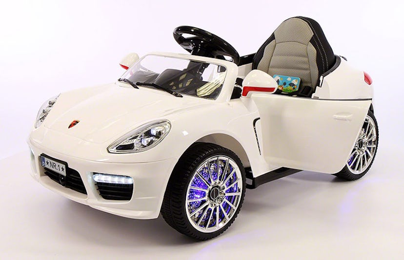 An off-white Porsche Roadster as one of the best luxury ride-on cars for kids
