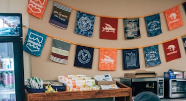 Patagonia pennants in the kitchen