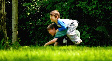 brothers playing in garden