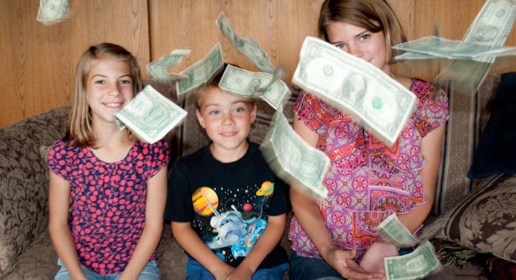 kids and money flying in the air