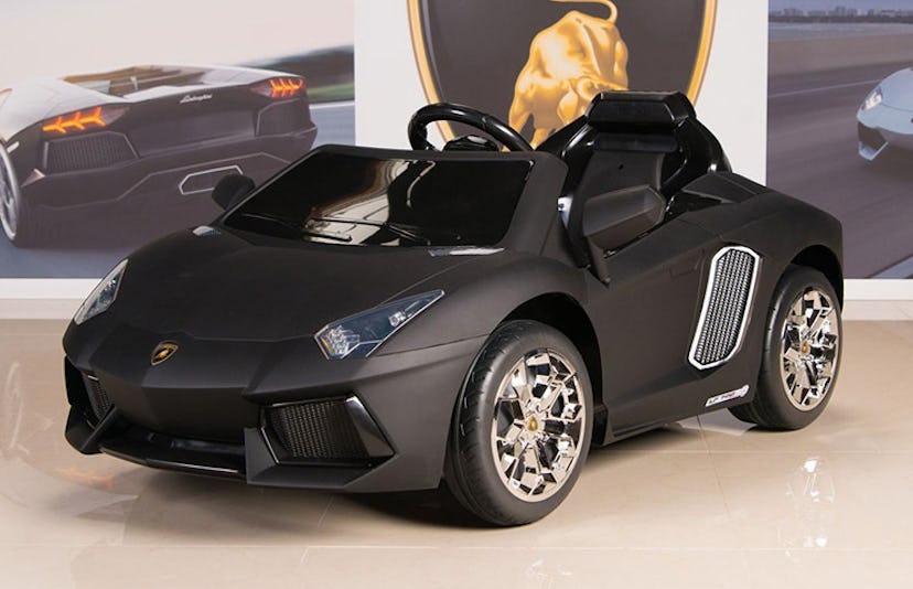 A black Lamborghini Aventador as one of the best luxury ride-on cars for kids