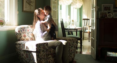 mother and toddler in living room