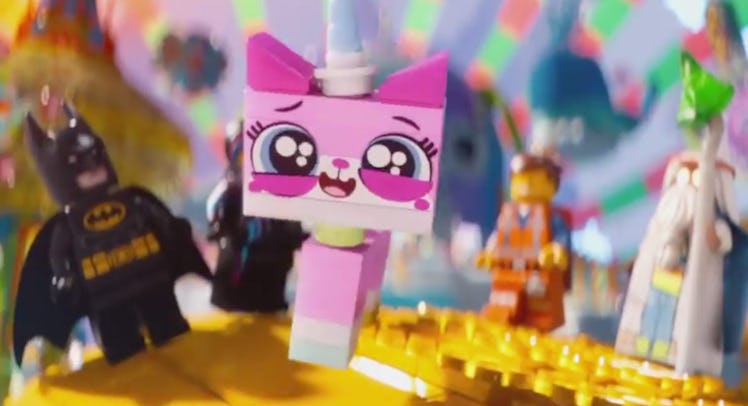 Unkitty, Batman and other characters in a still from The Lego Movie