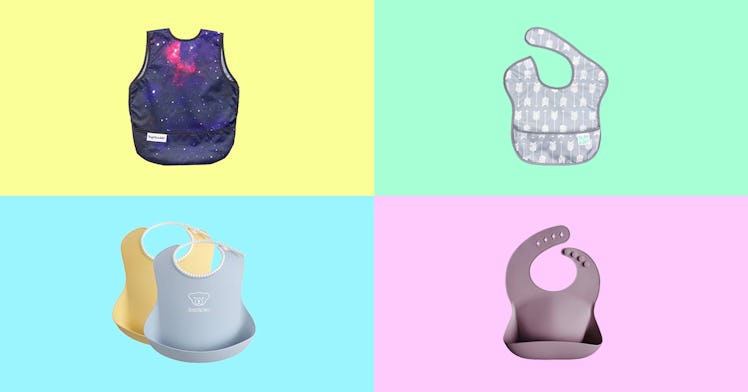 Collage of four baby and toddler bibs