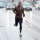 A man jogging in the rain