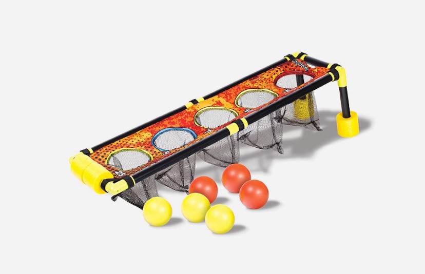 Aquaticz skeeball toss platform and three yellow and three orange balls