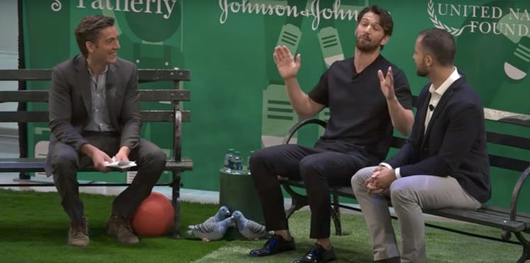 David Muir, Michiel Huisman and a host at the Dads +SocialGood Summit