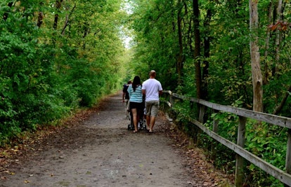 family on outdoor hike