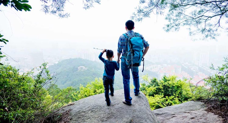 father and son hiking