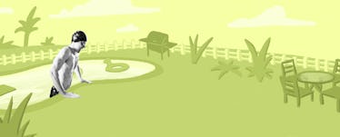 An illustration of someone exercising in a pool, in green
