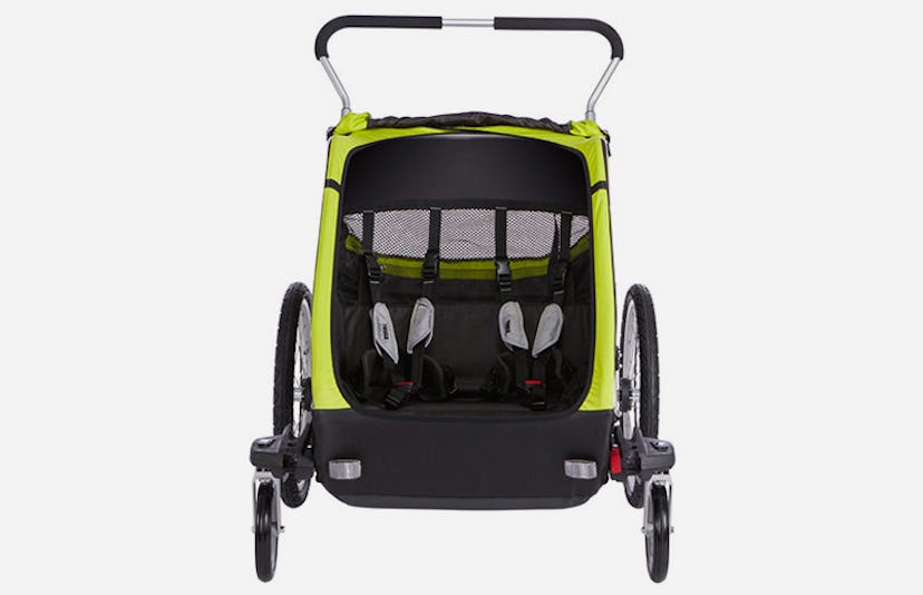 The Thule Chariot Bike Trailer open and viewed from the front