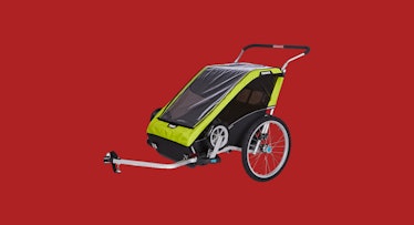 The Thule Chariot Bike Trailer showcased against a red background
