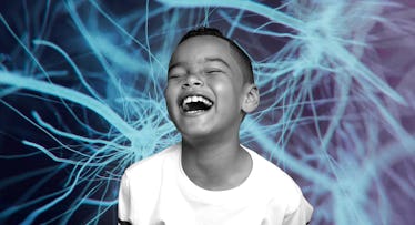 son laughing at a bad pun told by his funny dad