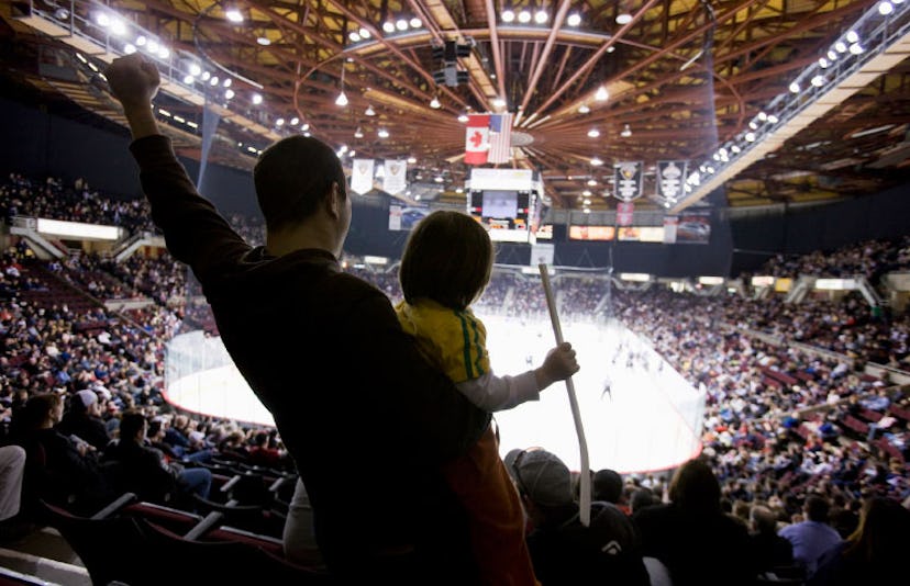 father and son at hockey match