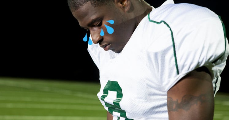 A football player with animated tears.