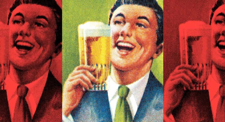 man holding beer retro illustration