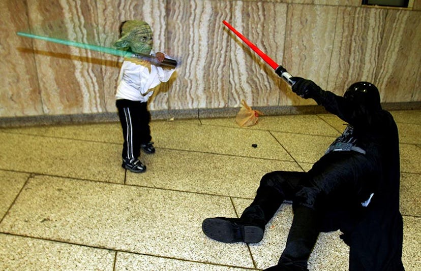 father and son in star wars attire