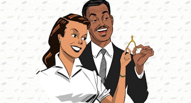 illustration of a couple holding on to a ring