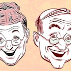 Drawing of a smiling elderly couples heads.