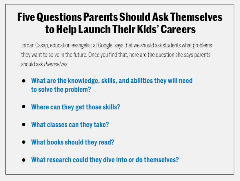 A list of questions for parents to consider to help launch their kids' career
