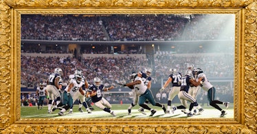 足球比赛在金色vintage-looking框架