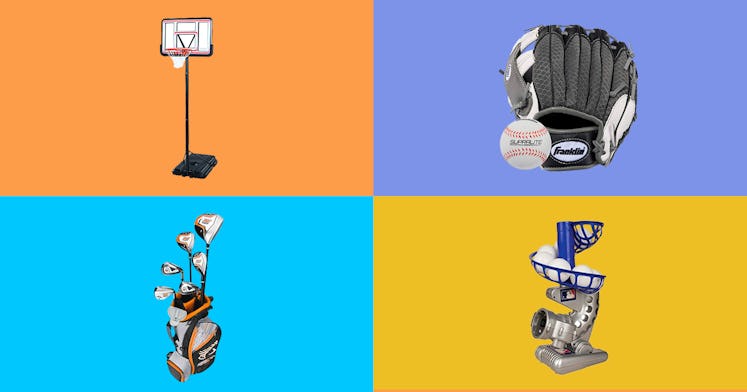 basketball hoop, catching mitt, and golf clubs are some of the best sports gifts for kids